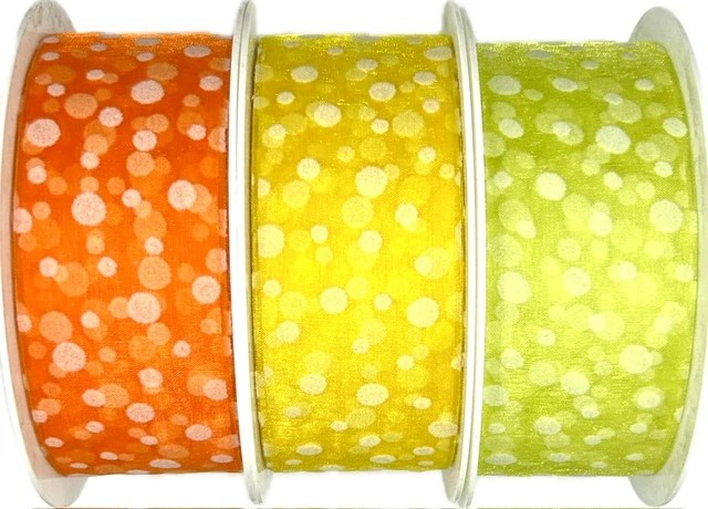 Stuha organzová SPOTS YELLOW transparentní, žlutá A 40mm x 20m (9,-Kč/m)