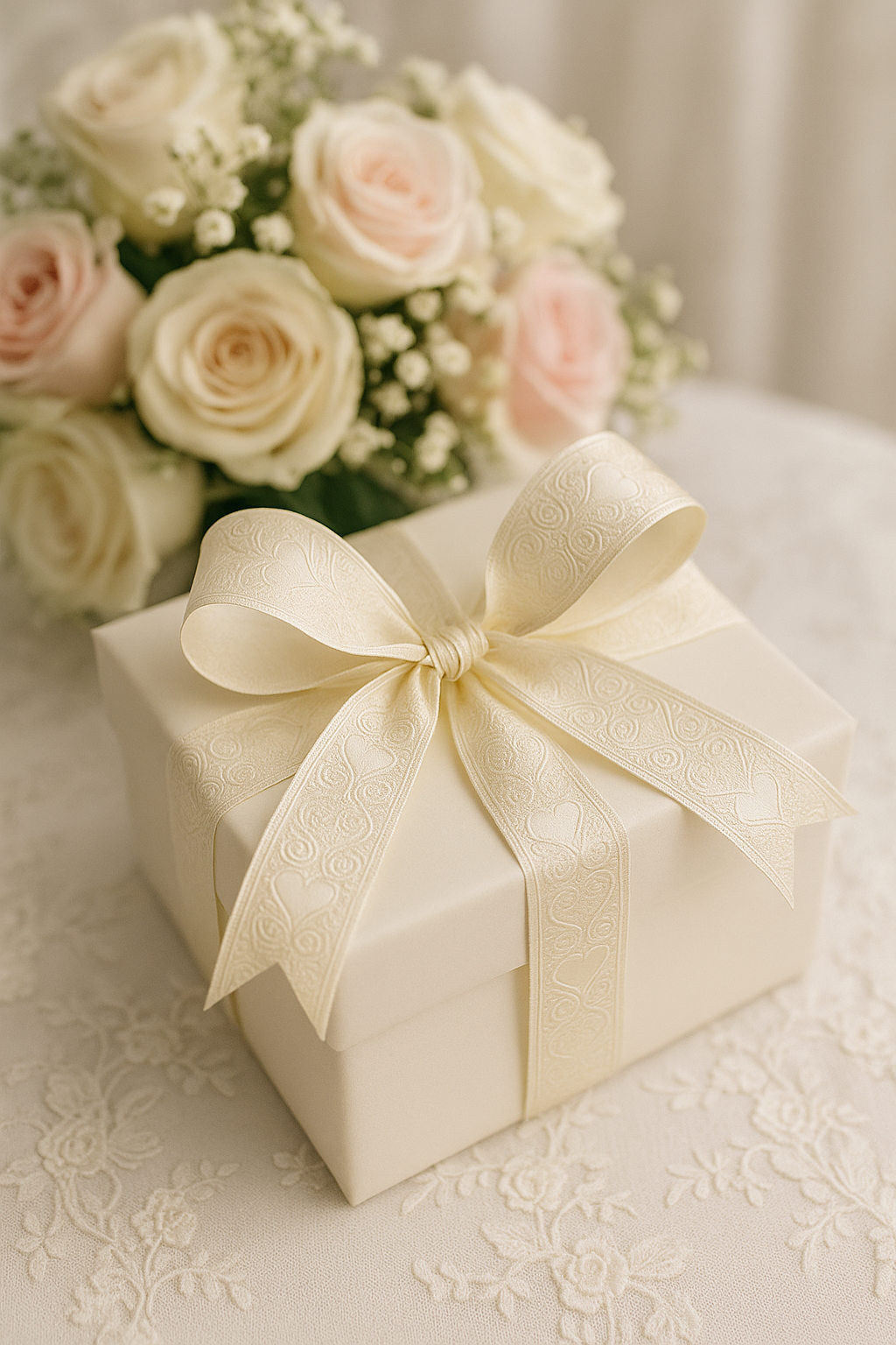 Stuha srdce & láska AMORE svatební, zamilovaná, romantická, valentýnská, ražba krémová A 25mm x 20m (12,-Kč/m)