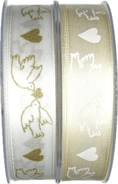 Saténová stuha Wedding Birds – krémová 25mm x 20m