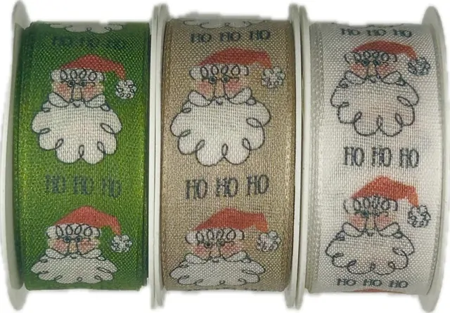 Vánoční stuha bavlněná Ho Ho Ho krémová 25mm x 2m (12,-Kč/m)