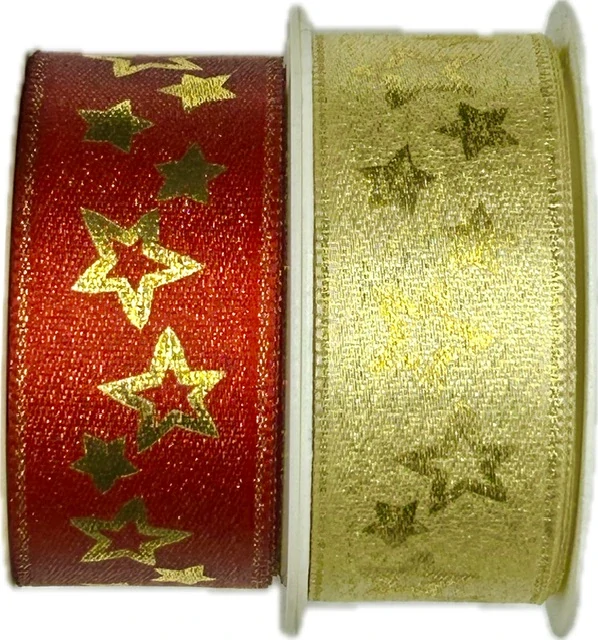 Stuha vánoční saténová GLAMOUR STARS GOLD zlatá 25mm x 4m (7,-Kč/m)