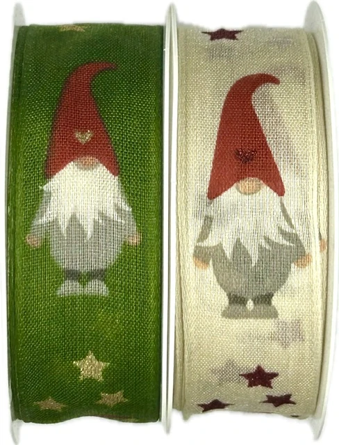 Stuha vánoční bavlněná CHRISTMAS ELF GREEN zelená 25mm x 2m (10,-Kč/m)