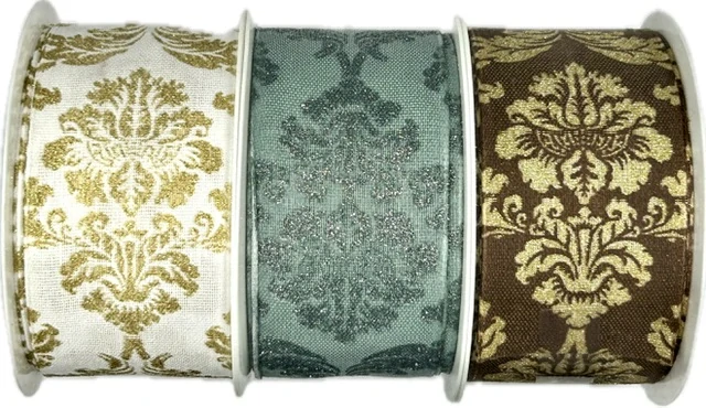 Vánoční stuha ROYAL NIGHT MINT  40mm x 3m (12,-Kč/m)