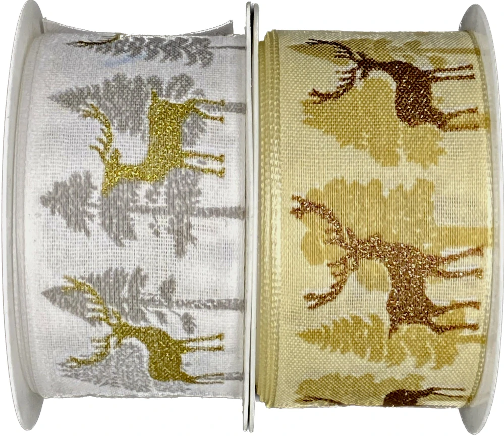 Vánoční bavlněná stuha CHRISTMAS DEER CREAM 40mm x 2m (14,-Kč/m)