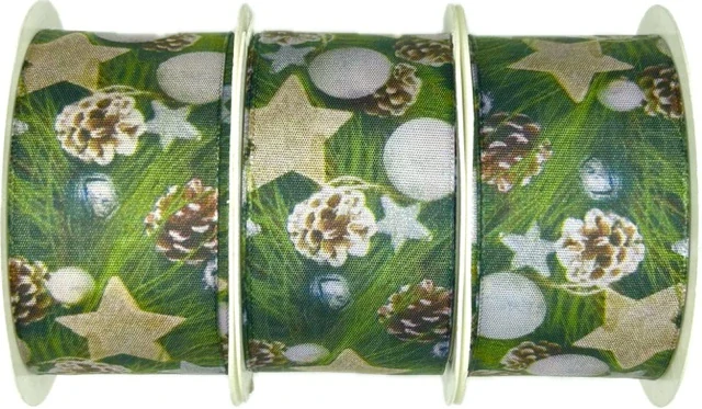 Stuha vánoční taftová CHRISTMAS TIME zelená 40mm x 2m (7,50 Kč/m)