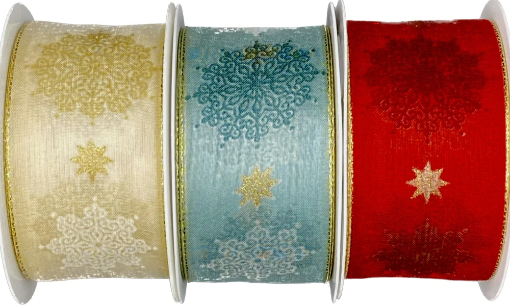 Vánoční stuha Winter Elegance – Cream Gold 40mm x m (16,-Kč/m)