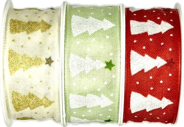 Stuha vánoční  STROMEK pastelově zelená  25mm x 2m (11,-Kč/m)