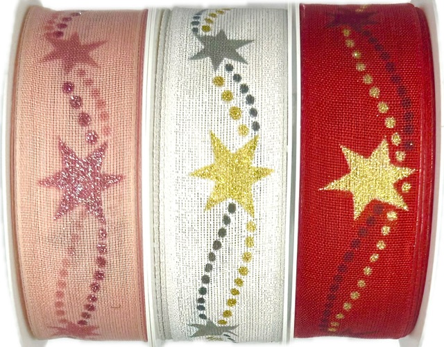 Stuha vánoční GALAXIE WHITE bílá 25mm x 3m (9,-Kč/m)