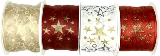 Stuha vánoční organzová SKY STAR CREAM krémová 40mm x 2m (15,-Kč/m)