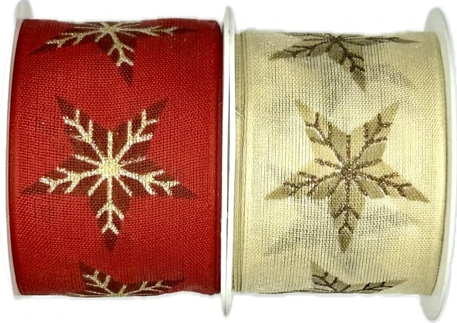 Vánoční stuha NATURAL STAR RED červená 40mm x 2m (13,-Kč/m)