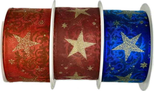 Vánoční stuha organzová ORGANDY GLITTER STAR BLUE modrá 40mm x 2m (16,- Kč/m) Premium