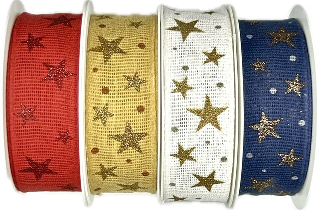 Vánoční bavlněná stuha STAR LIGHT WHITE bílá 25mm x 2m (13,-Kč/m)