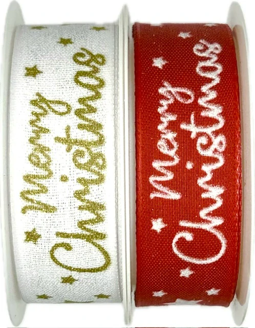 Stuha vánoční MERRY CHRISTMAS RED červená 25mm x 2m (6,-Kč/m)