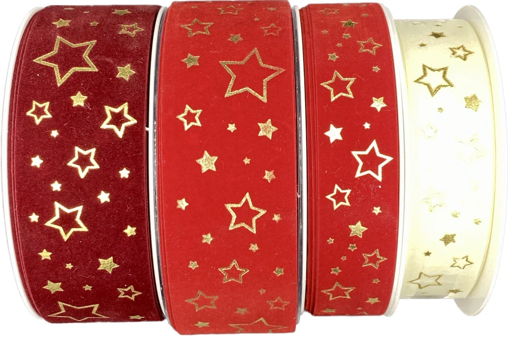 Vánoční stuha sametová VELUTTO STARS CARDINAL bordó 40mm x 20m (10,-Kč/m)