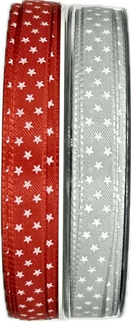 Vánoční stuha MINI STARS SILVER pastelově šedá 15mm x 25m (5,-Kč/m)