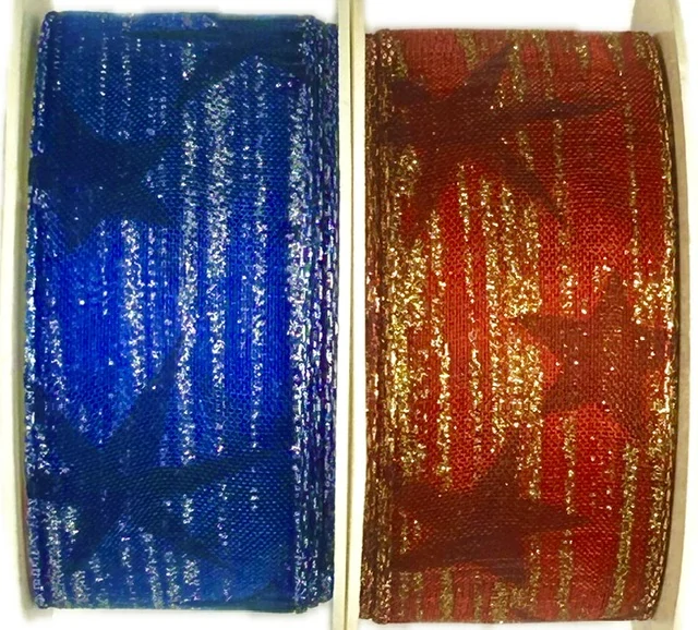 Vánoční stuha organzová RED STARS 25mm x 2m (12,-Kč/m)