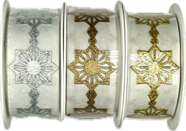 Stuha girlandová SNOWFLAKES GOLD II 25mm x 1m (20,-Kč/m)