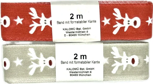 Vánoční stuha bavlněná HAPPY REINDEER červená 25mm x 2m (8,50 Kč/m)