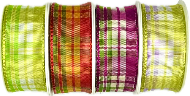 Saténová stuha CARACAS KARO hráškově zelená 25mm x 2m