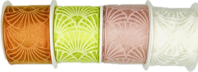 Stuha taftová ART DÉCO GREEN světle zelená průsvitná 40mm x 2m (13,-Kč/m)