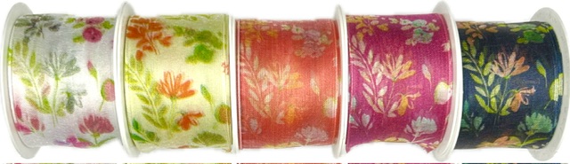 Stuha taftová BLOSSOM TALE MIDNIGHT černá průsvitná 40mm x 2m (13,-Kč/m)