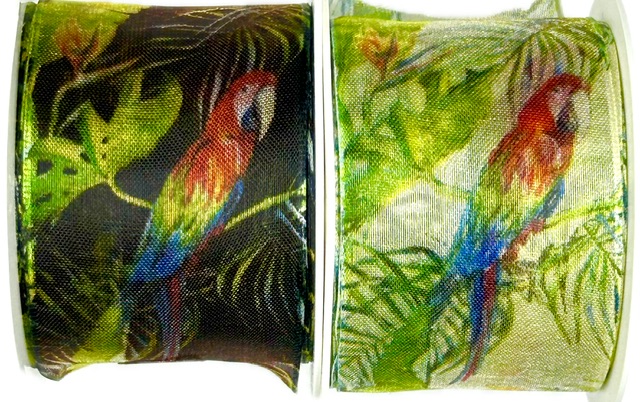 Stuha taftová TROPICAL PARROT LIME průsvitná zelená 40mm x 2m (13,-Kč/m)