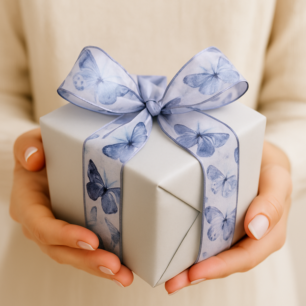 Stuha organzová BUTTERFLY DREAM BLUE modrá průsvitná 40mm x 2m ( 13,-Kč/m)