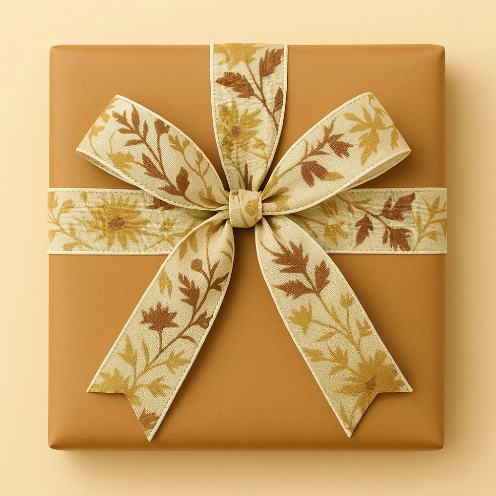 Podzimní stuha bavlněná Autumn Bloom – Golden Whisper 40mm x 2m (14,-Kč/m)