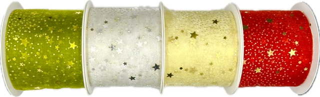 Stuha vánoční Organza Starshine – Emerald Glow hráškově zelená 60mm x 3m (16,-Kč/m)