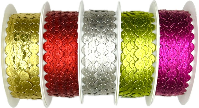 Stuha vysekávaná SHINY STAR RED červená 10mm x 3m (6,-Kč/m)