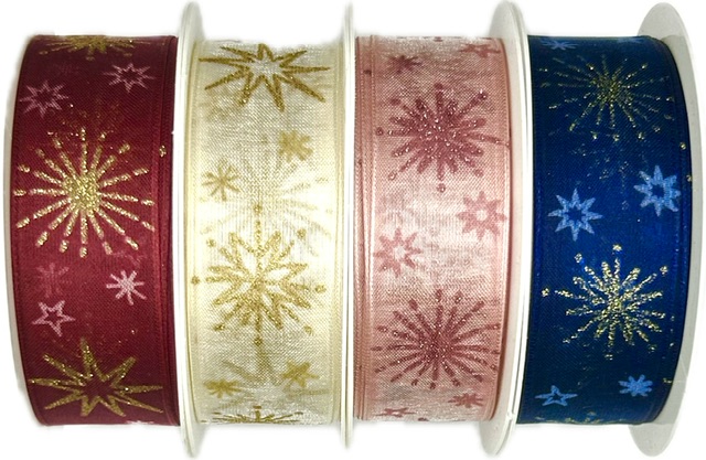 Stuha vánoční STARLIGHT SNOW WHITE bílá 25mm x 2m (14,-Kč/m)