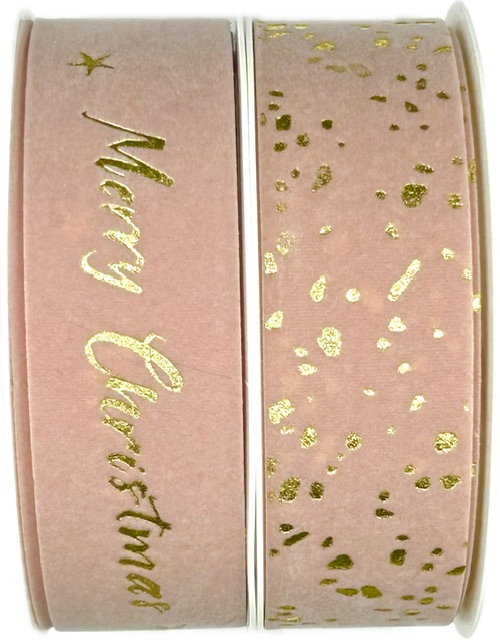 Stuha vánoční sametová VELUTTO MERRY CHRISTMAS PINK růžová 25mm x 3m (10,-Kč/m)