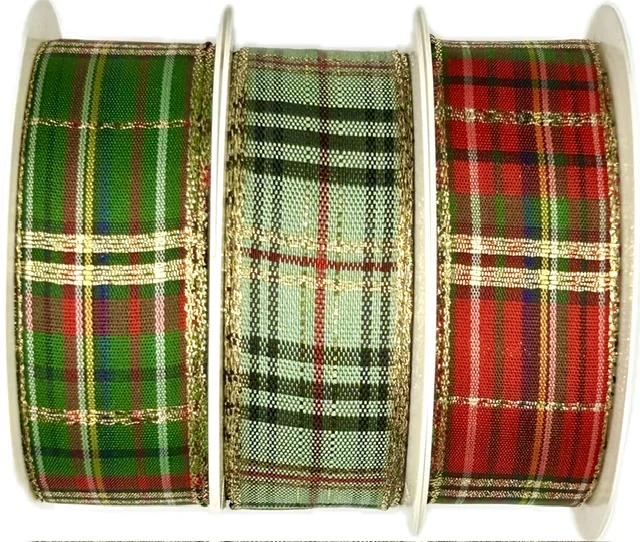 Vánoční stuha CHRISTMAS KARO GOLD krémová 25mm x 2m (14,-Kč/m)