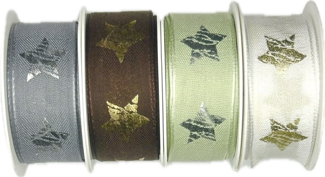 Stuha vánoční RUSTIC STAR BROWN hnědá 25mm x 2m (12,-Kč/m)