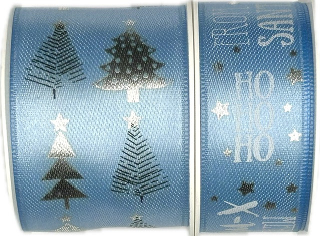 Stuha vánoční SILVER TREES SKY BLUE modrá 40mm x 2m (15,-Kč/m)