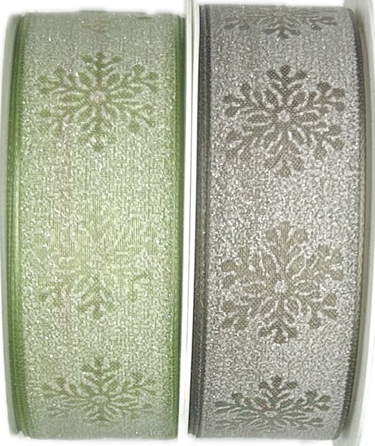 Stuha vánoční SNOW WHISPER GRAY šedá 25mm x 2m (12,-Kč/m)