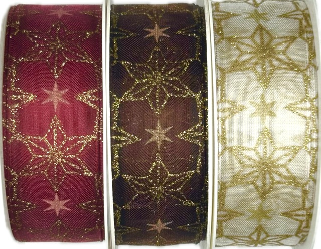 Stuha vánoční taftová SKYSCRAPER BROWN hnědá 25mm x 2m (13,-Kč/m)