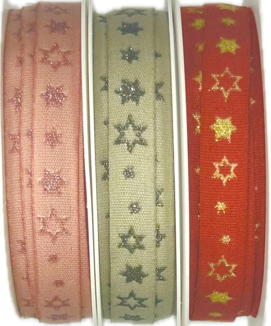 Vánoční stuha GLITTER STARS RED červená 10mm x 4m (6,-Kč/m)