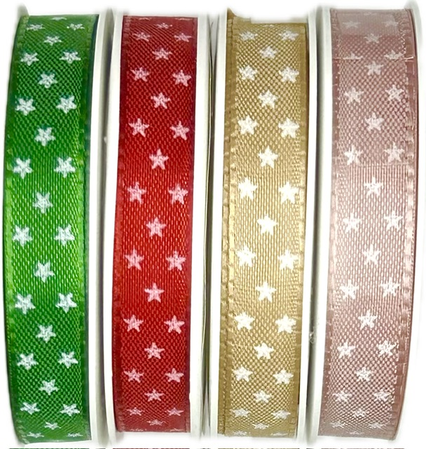 Vánoční stuha taftová MINI STARS OLD PINK starorůžová 10mm x 2m (6,-Kč/m)