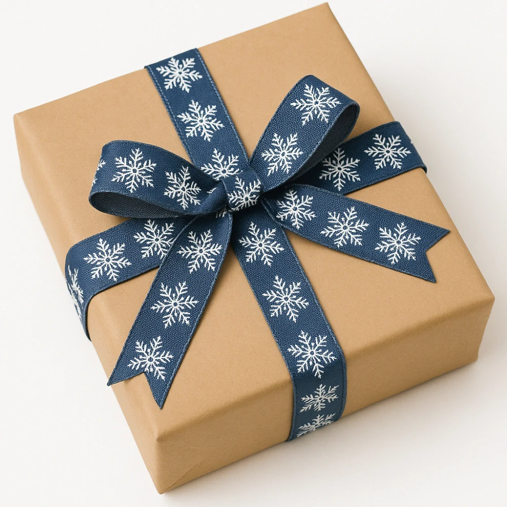 Sada 10x Vánoční stuha skládaná SNĚHOVÁ VLOČKA modrá 25mm x 2m (7,- Kč/m) (14,-Kč/ks)