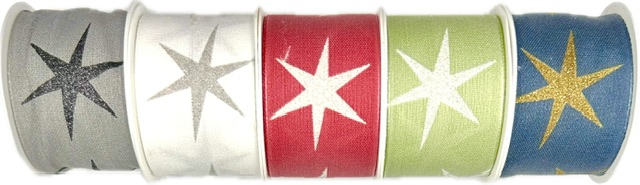 Stuha vánoční bavlněná SHOOTING STAR LIGHT GREEN zelená 40mm x 2m (14,-Kč/m)