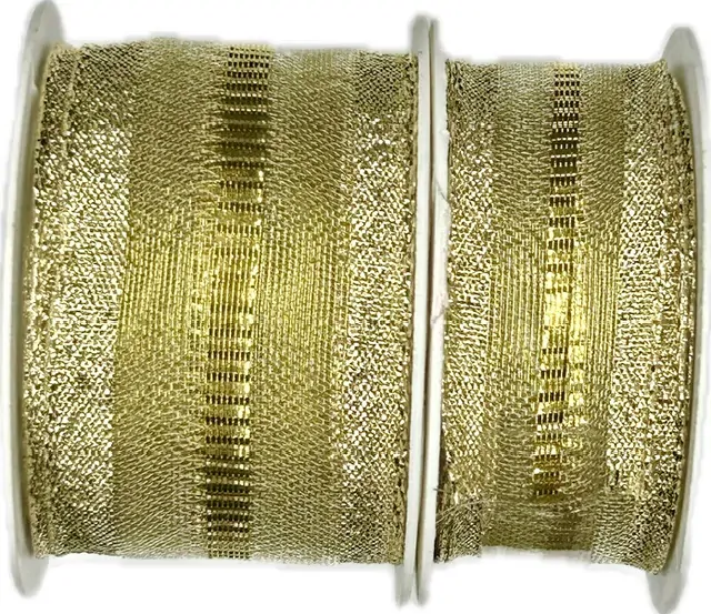 Stuha zlatá OUTDOOR GOLD LINE lurexová průsvitná 25mm x 2m (14,- Kč/m)