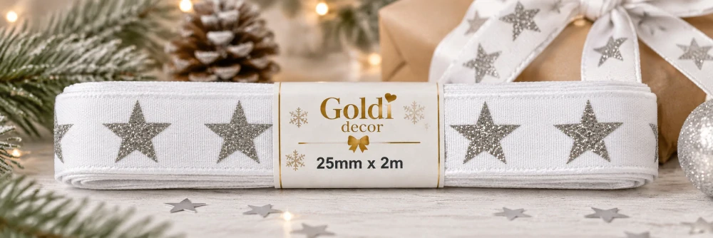 Stuha vánoční Advent Star – Elegant Ribbon skládaná 25mm x 2m (9,-Kč/m)