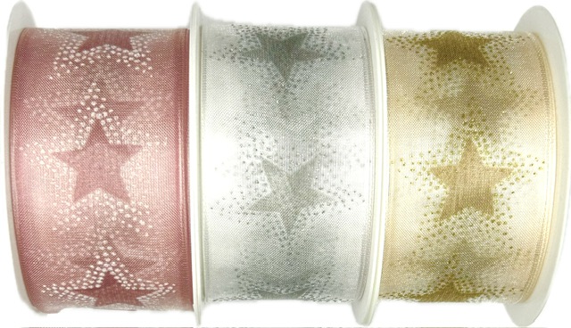 Vánoční stuha organzová ORGANDY STARDUST GOLD zlatá 40mm x 3m (12,-Kč/m) 