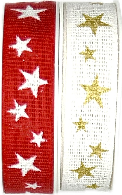 Vánoční stuha bavlněná STAR LIGHT bílá 15mm x 3,5m (6,- Kč/m)