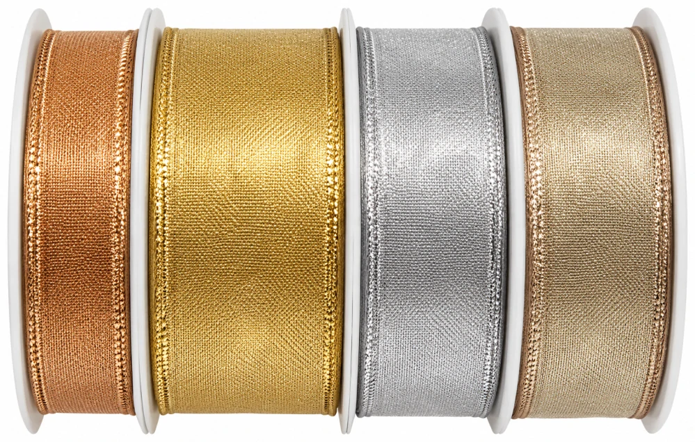Stuha šampaňská lurexová PLATINUM CHAMPAGNE 25mm x 2m