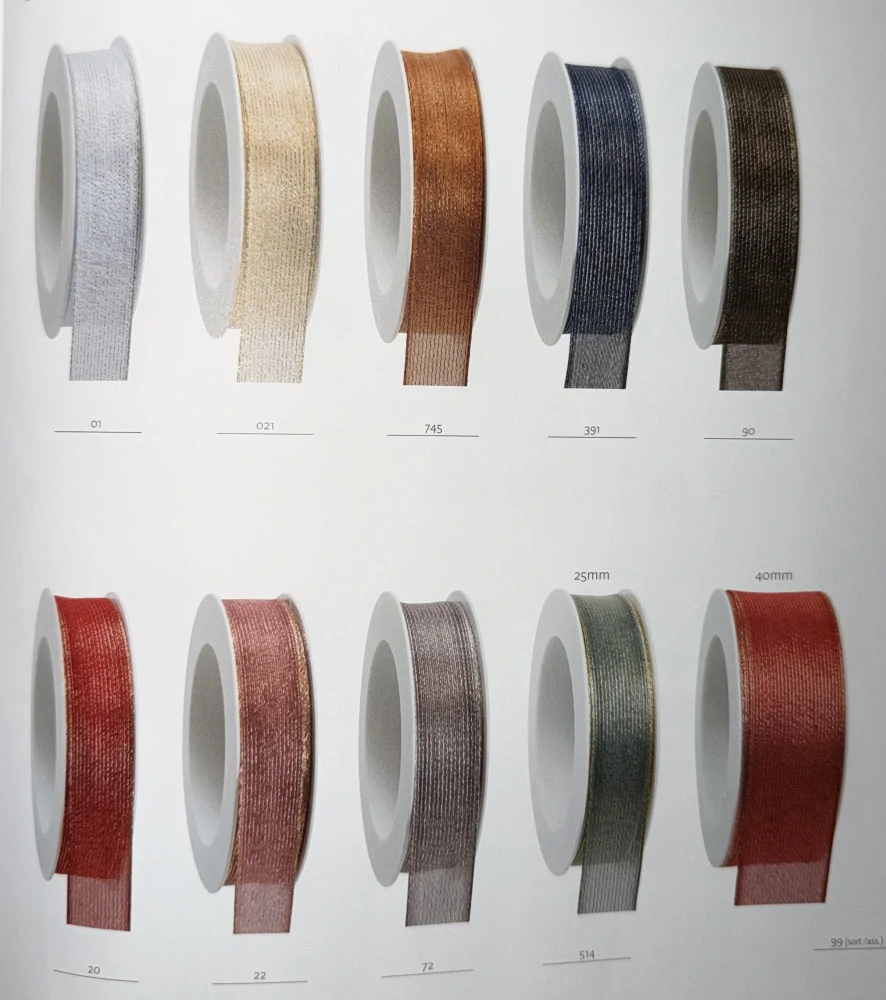 Organzová stuha ORGANDY LINES BLUE modrá 25mm x 3m (10,-Kč/m)