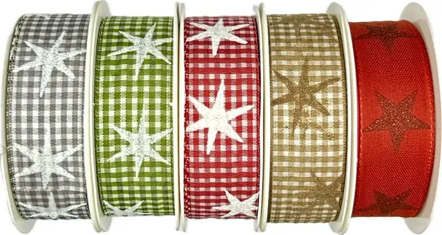 Stuha vánoční MAGIC STARS GREEN zelená 25mm x 3m (8,- Kč/m)