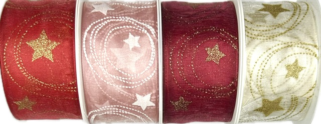 Stuha vánoční STARS HARMONY RED červená 40mm x 2m (15,-Kč/m)