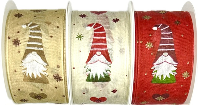 Stuha vánoční GNOME BEIGE béžová 40mm x 2m (13,-Kč/m)